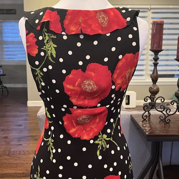 Mica Women's VTG Dress Size 10 Black White Polka Dot Red Rose Sleeveless 90's - Picture 7 of 14